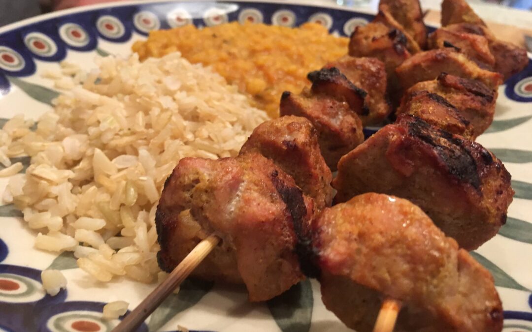 Curried Pork Kabobs with Rice